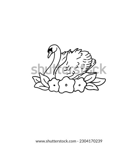 vector illustration of a swan with flowers