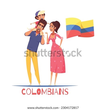 Nationalities families composition with doodle human characters of parents child and national flag vector illustration