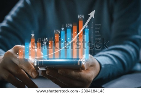 People use phone money economic growth, graph money, global economic, trader investor, business financial growth, stock market, Investments funds, price, graph, technology and investment concept