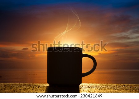 Silhouettes of coffee on the lake.