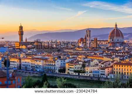 View of Florence after sunset from Piazzale Michelangelo, Florence, Italy Royalty-Free Stock Photo #230424784