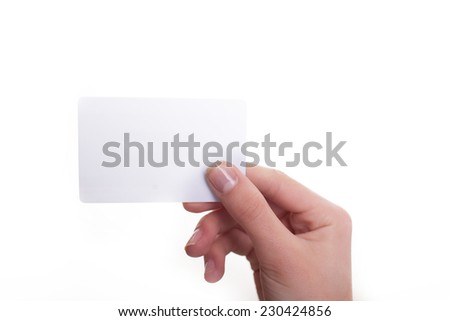 Woman's hand hold blank card isolated over white 