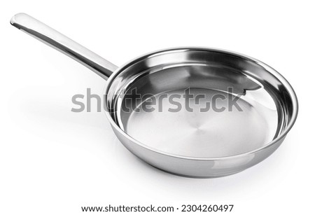 Stainless steel frying pan isolated on white background. With clipping path. Royalty-Free Stock Photo #2304260497
