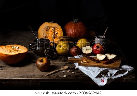vegetables and fruits on the table Dutch style still life Royalty-Free Stock Photo #2304269149