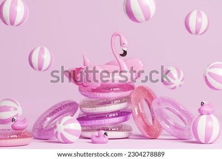 3d poster banner collage on pink background advertise selling assortment for summer time holiday Royalty-Free Stock Photo #2304278889