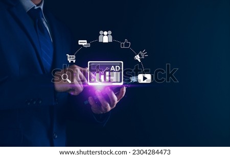 Digital online marketing commerce sale concept. website advertising, Promotion of products or services through digital channels search engine, social media, email, Digital Marketing Strategy and Goals Royalty-Free Stock Photo #2304284473