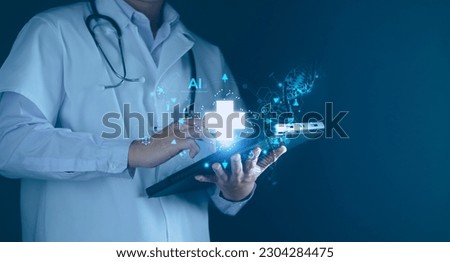 Medical technology, doctor use AI robots for diagnosis, care, and increasing accuracy patient treatment in future. Medical research and development innovation technology to improve patient health. Royalty-Free Stock Photo #2304284475