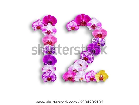 The shape of the number 12 is made of various kinds of orchid flowers. suitable for birthday, anniversary and memorial day templates