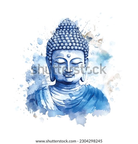 Blue buddha watercolor, great design for any purposes for decoration design. White background. Royalty-Free Stock Photo #2304298245