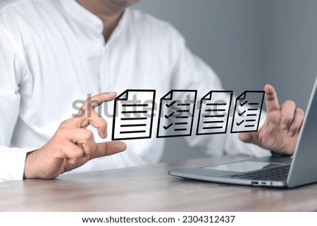 professional digital business man doing sign file report folder accounting on document management system technology to record paperwork database on cloud computing internet online security