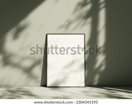 Mockup poster frame close up on pastel floor home interior with shadow Royalty-Free Stock Photo #2304341595