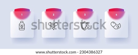Tablet medication icon set. Pharmaceutical drugs, oral medication, dosage. Health treatment. Glassmorphism style. Vector line icon for Business and Advertising Royalty-Free Stock Photo #2304386327