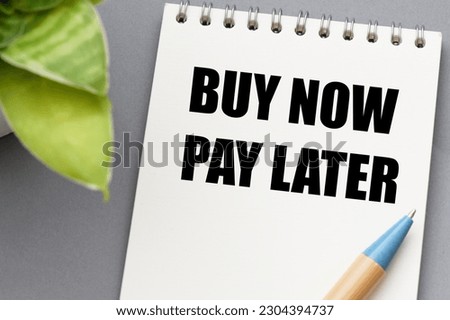 BUY NOW PAY LATER words in notebook.