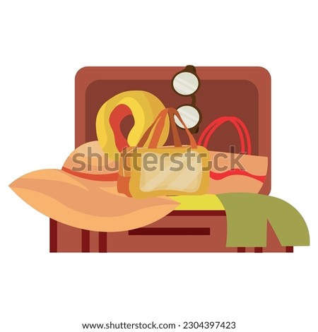 Packed suitcase on white background. Travel concept