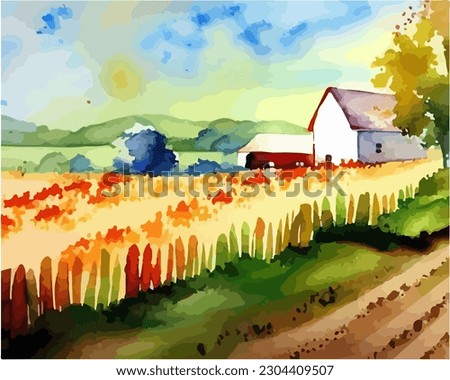 Abstract outdoor natural background, beautiful spring landscape colorful painting in watercolor style, vector EPS 10 illustration