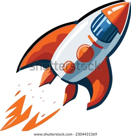 Rocket in space launch. Spaceship icon in flat design. Vector illustra