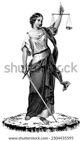 Lady Justice is an allegorical personification of the moral force in judicial systems. Royalty-Free Stock Photo #2304435595