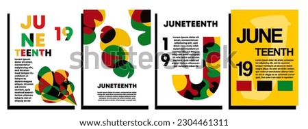 Set of concept juneteenth poster. Abstract fluid wavy shapes with black, yellow, green, red. Templates for celebration, ads, branding, banner, cover, label, sales