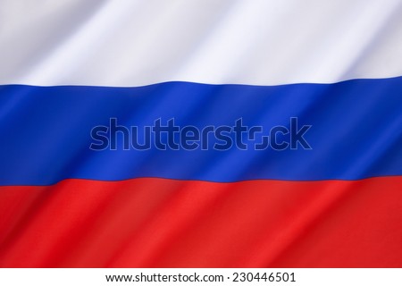 Flag of the Russian Federation - On the dissolution of the Soviet Union in 1991 the old flag (dates from 1696) was reinstated as the official flag of the Russian Federation on 11th December 1993.  Royalty-Free Stock Photo #230446501