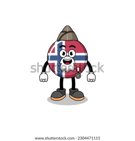 Character cartoon of norway flag as a veteran , character design