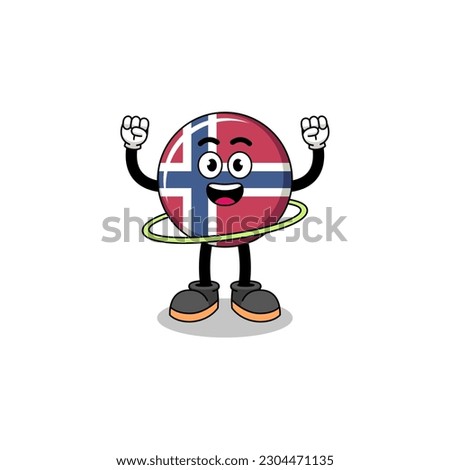 Character Illustration of norway flag playing hula hoop , character design