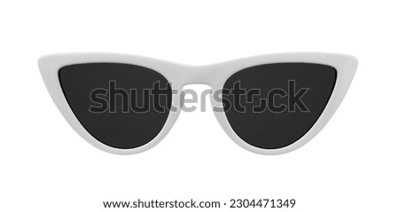 Front view of white retro cat eye sunglasses isolated on white Royalty-Free Stock Photo #2304471349