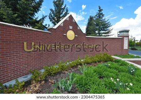Red-brick sign marking the University of Idaho campus - Moscow, Idaho, USA