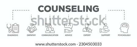 Counseling banner web icon vector illustration concept for counseling psychology and mental healthcare with an icon of diagnosis, empathy, communication, therapy, advice, expert, and support
 Royalty-Free Stock Photo #2304503033