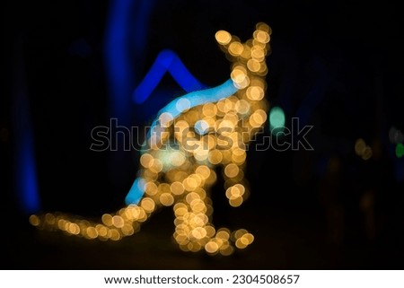 kangaroo bokeh, lighting kangaroo decoration at night, animal shaped lighting decoration
