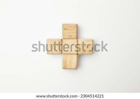 Group of wooden cube blocks on  white background with copy space