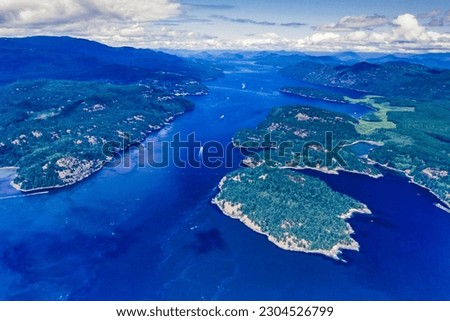 Aerial image of Seymour Narrows, BC, Canada Royalty-Free Stock Photo #2304526799