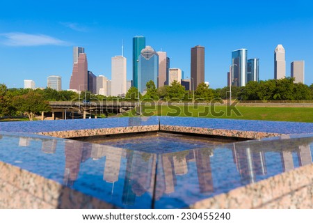 Houston skyline and Memorial reflection Texas USA US