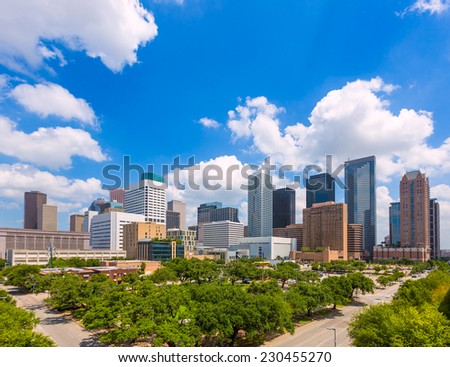 Houston skyline from south in Texas US USA
