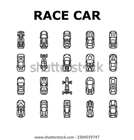 race car speed sport vehicle icons set vector. auto automobile, transportation fast, drive transport, motor wheel, road competition race car speed sport vehicle black contour illustrations