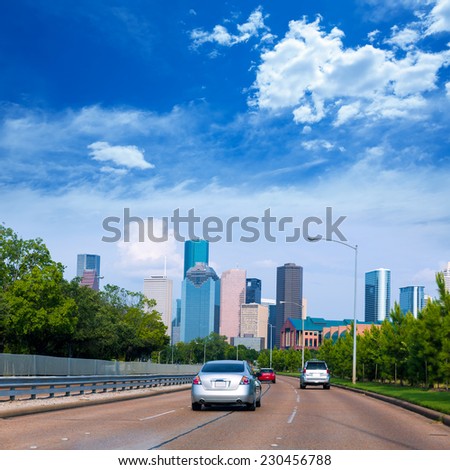Houston skyline from Buffalo Bayou Pkwy Texas US USA