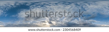 seamless cloudy blue sky hdri 360 panorama view with zenith and beautiful clouds for use in 3d graphics or game development as sky dome or edit drone panoramic shot