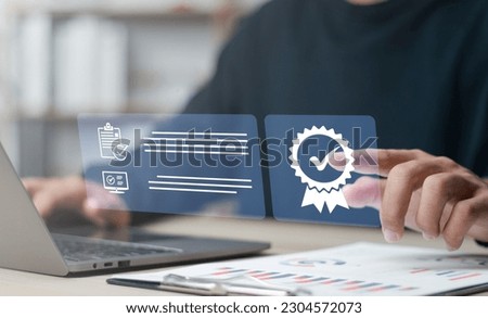 ISO standards quality control assurance warranty business technology, Businesses that pass quality control standards. Royalty-Free Stock Photo #2304572073
