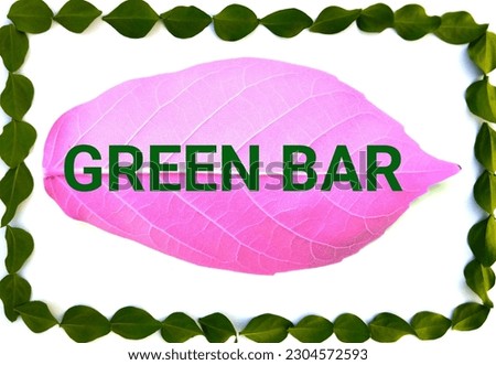 Green bar font pink colour leaf and green leaf border on white background.