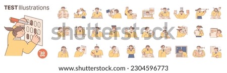 Education. Students studying hard and taking exams. yellow school uniform student  character mega set. Royalty-Free Stock Photo #2304596773