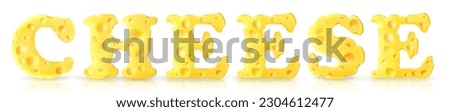 Cheese in the form of letters with a shadow.Cheese text on a white isolated background