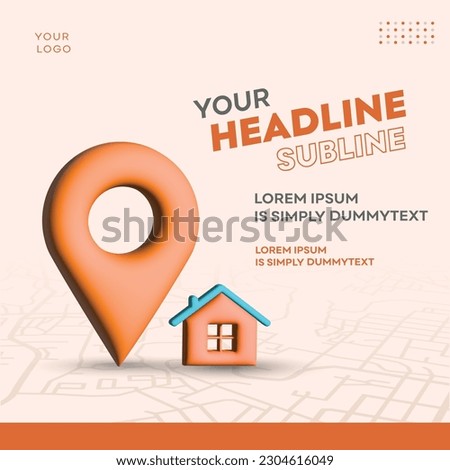 3D Location House, Real estate  Concept, Ad Mockup Template Social Media  Royalty-Free Stock Photo #2304616049