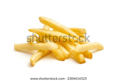 Small heap of french fries with shadow over white background Royalty-Free Stock Photo #2304616525