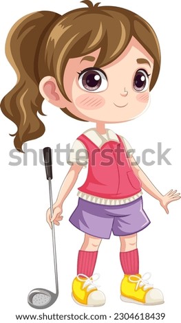 Isolated professional golfer cartoon character holding golf club illustration