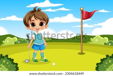 Boy playing golf at golf course outdoor illustration