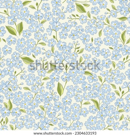 Forget-me-not spring garden flower hand drawn vector seamless pattern. Vintage Romantic Liberty inspired Petite floral ditsy print. Bloomy calico background for fashion fabric or home textile Royalty-Free Stock Photo #2304633193