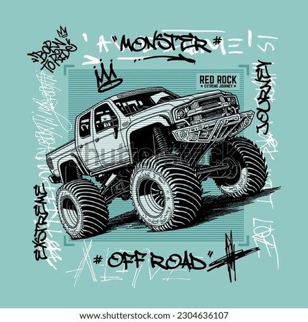 Off Road powerful monster truck, vector design illustration Royalty-Free Stock Photo #2304636107