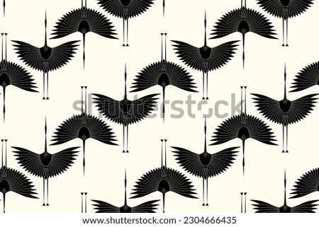 Herons in Art Deco style. Seamless Pattern for interior decoration, textiles. Fashionable home decor. Vector illustration texture isolated on white vintage background