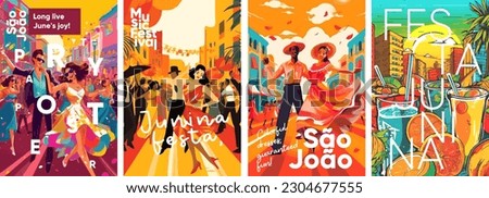 A traditional Brazilian festival Festa Junina. Set of vector illustrations. Music Festival. Festive banner, poster, cover. Royalty-Free Stock Photo #2304677555