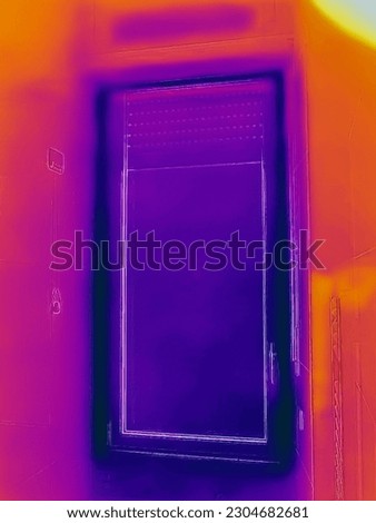 A thermal image of a window captured with an infrared thermal camera, showing different temperatures. Thermal insulation