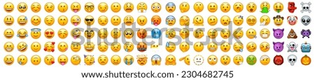 Big set of iOS emoji. Funny emoticons faces with facial expressions. Full editable vector icons. iOS emoji. Detailed emoji icon from the Telegram app. WhatsApp, Facebook, twitter, instagram. Royalty-Free Stock Photo #2304682745